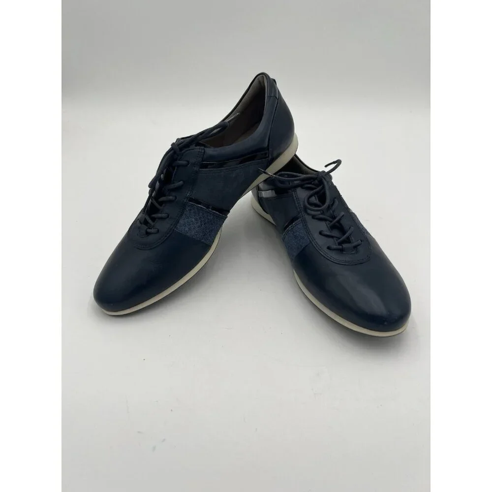 Ecco Touch Navy Leather Sneakers Women 40 US 9-9.5 Lace Up Comfort Walking Shoes